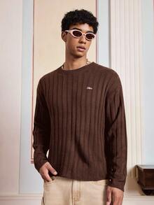 SWAVVY Jersey de punto casual con gráfico de letras para hombre, otoño/invierno - Óxido marrón - Ver 3