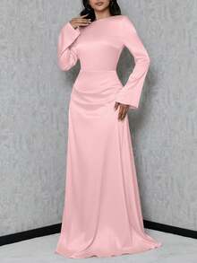 SHEIN Tall Váy đuôi cá tay kèn cao cấp cho nữ - Bụi hồng - Xem 5