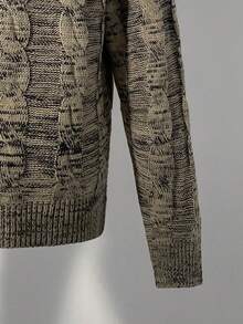 Manfinity Homme Men's Casual Cable Knit Crew Neck Long Sleeve Sweater, Autumn/Winter - Khaki - View 4
