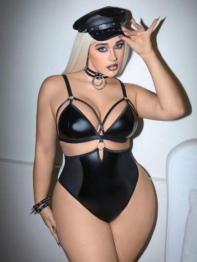 Sexy Series PU Leather Patchwork Plus Size Jumpsuit