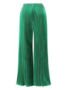 SHEIN Clasi Plus Size Women's Minimalist Fashion Green Pleated Gold Decor Button Long Pants - Green - View 3