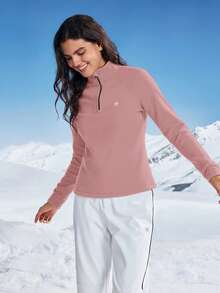 In My Nature Women's Autumn/Winter Half-Zip Stand Collar Raglan Sleeve Fleece Jacket, Warm Outdoor Thermal - Pink - View 4