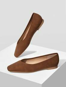 MOTF BAILARINAS DE PIEL DE PU CON PUNTA CUADRADA - Marrón - Ver 9
