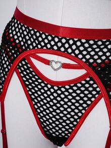 AltCore Plus Size Fashion Pioneer Series Black & Red Patchwork Design Underwire 5-Piece Lingerie Set Bdsm Lingerie Set Fishnet Lingerie Set Bandage Lingerie Set Red And Black Lingerie Set Garter Lingerie Set - Black - View 4