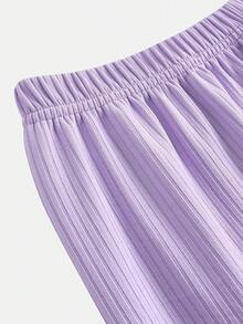 Conjunto de pijama de verão para menina, casual, de cor sólida, com blusa de manga curta e calça.