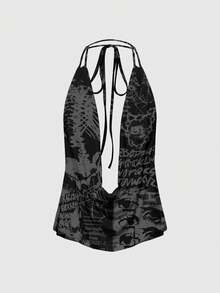 ROMWE Goth 女士黑色性感露背吊带背心 - 黑色 - 查看 1