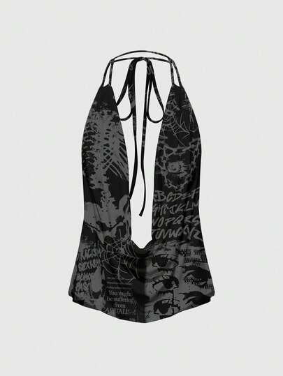 ROMWE Goth Dark Sexy Backless Halter Neck Camisole For Women