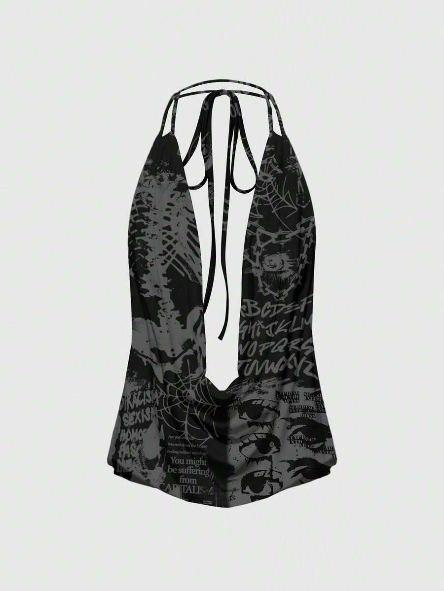 ROMWE Goth 女士黑色性感露背吊带背心 - 黑色 - 查看 1