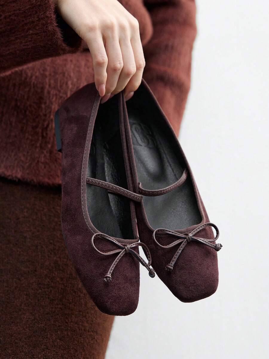 CUCCOO BIZCHIC Women's Casual Solid Color Bow Decor Versatile Flat Loafers For Christmas Spring Shoes - Coffee Brown - View 1