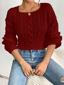 Rafferiza 方领纯色休闲百搭长袖套头毛衣