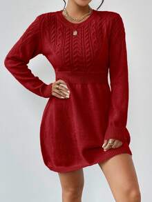 EMERY ROSE 休闲纯色圆领针织连衣裙，秋冬季 - 紅色 - 查看 5
