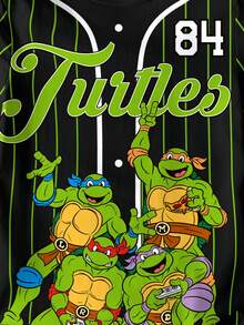 TEENAGE MUTANT NINJA TURTLES | SHEIN Tween Boy Striped & Cartoon Graphic Round Neck Short Sleeve T-Shirt - White - View 4