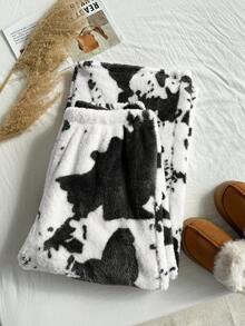 Comfortcana Plus Size Nomadic Black & White Cow Print Fleece Pants - Black and White - View 13