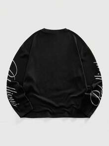 ROMWE MEN Street Life 男士休闲时尚街头字母和图案拼接印花长袖黑色T恤，春秋季 - 黑色 - 查看 2