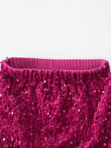 Sparklyn Young Girls' Elegant Fuchsia Sequin Fabric Skirt. The Sequin Fabric Design Is Adorable And Unique, Exuding A Youthful Charm. Girls Wearing This Skirt Will Look Elegant And Festive, Allowing Them To Showcase Their Special Style. - Hot Pink - View 6