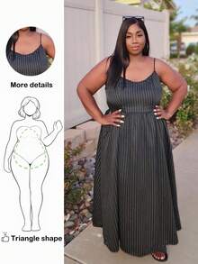 Truni Lacenleopard Plus Size Autumn/Winter Brown Corduroy Embroidery Slip Dress Maxi Gown Dress Midimid Length Dressblack Midi Dress, For Pear Triangle Body Shape - Black - View 1