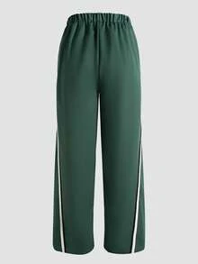 SHEIN 青少年男童休闲运动风字母拼接直筒裤 - 綠色 - 查看 2