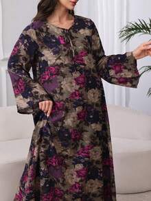 Al Najma Cotton Printed Tie Neck Midi Dress - Multicolor - View 4