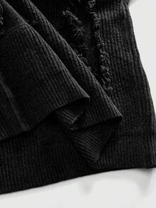 ROMWE MEN Grunge Punk Spring/Summer Casual Graphic Men'S Casual Solid Color Distressed Jacquard Knit Sweater, Autumn/Winter - Black - View 5