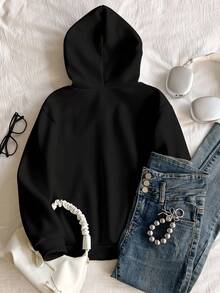 Teen Girls Casual Embroidered Sweatshirt - Black - View 2