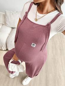 SHEIN Maternity Casual Versatile Combo Jumpsuit With Lettering - Summer Clothing, Maternity Jumpsuit, Maternity Wear - Pink Maternity Rompers Pregnancy Clothes Cotton Maternity Clothes Maternity Overalls Post Partum Clothes