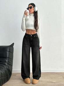 EURMUSE HIGH RISE WIDELEG Y2K STYLE JEAN PETITE - Black - View 3