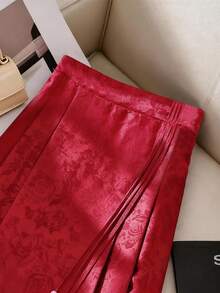 GlowEve CURVE Váy xếp ly chữ A cạp cao màu đỏ phong cách Trung Hoa mới cho nữ cỡ lớn, váy ngày lễ tình nhân và năm mới - Đỏ - Xem 3