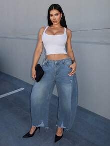 Shopreo Casual Distressed Flare Leg Jeans - Light Wash - View 1