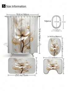 4PCS Simple And Elegant Floral Bath Liner Set With U-Shaped Toilet Cover Waterproof Polyester 71*71 Inches And 12 Hooks, Washable Fall Bath Liner For Shower Or Bathtub Decoration - Multicolor - View 10