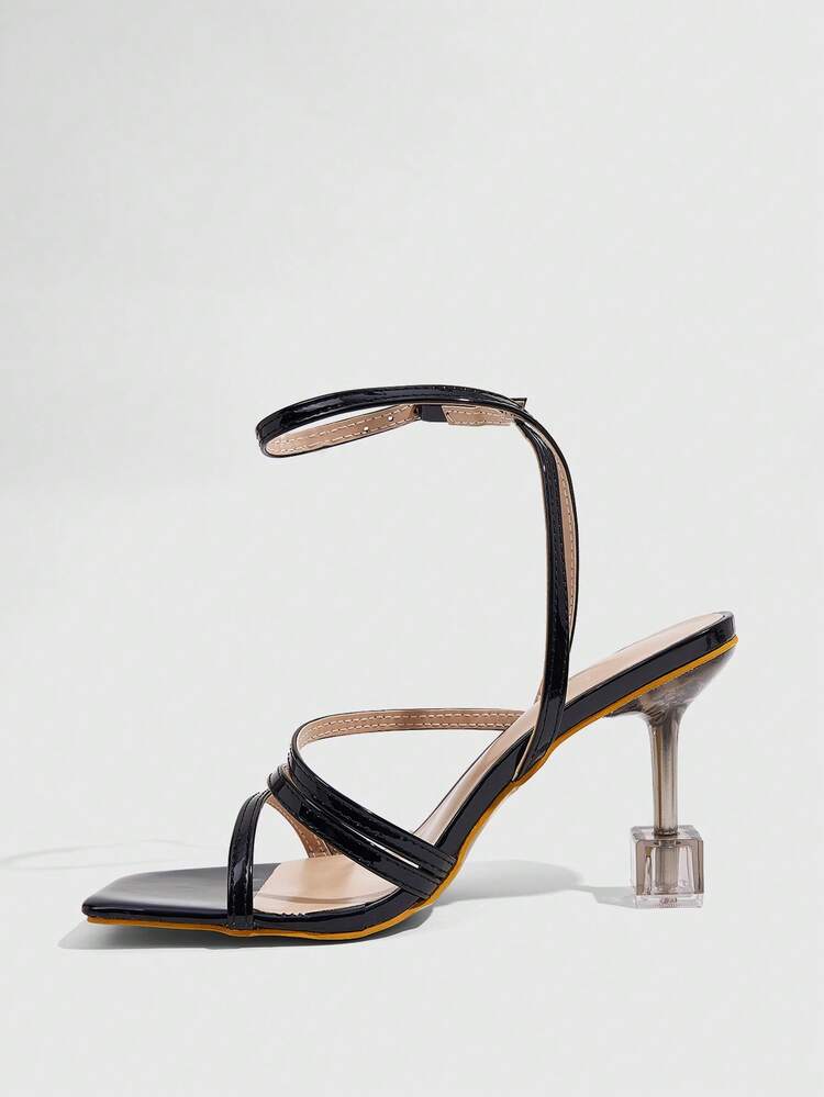 CUCCOO SZL Women's Casual Solid Color Buckle Heeled Sandals