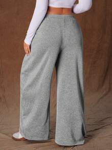Rustia Plus Size Thermal Lined Knit Pants With Pockets, Autumn/Winter - Grey - View 2