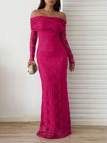 SHEIN Unity Elegant Wedding, Christmas Party Dress - Hot Pink - View 5