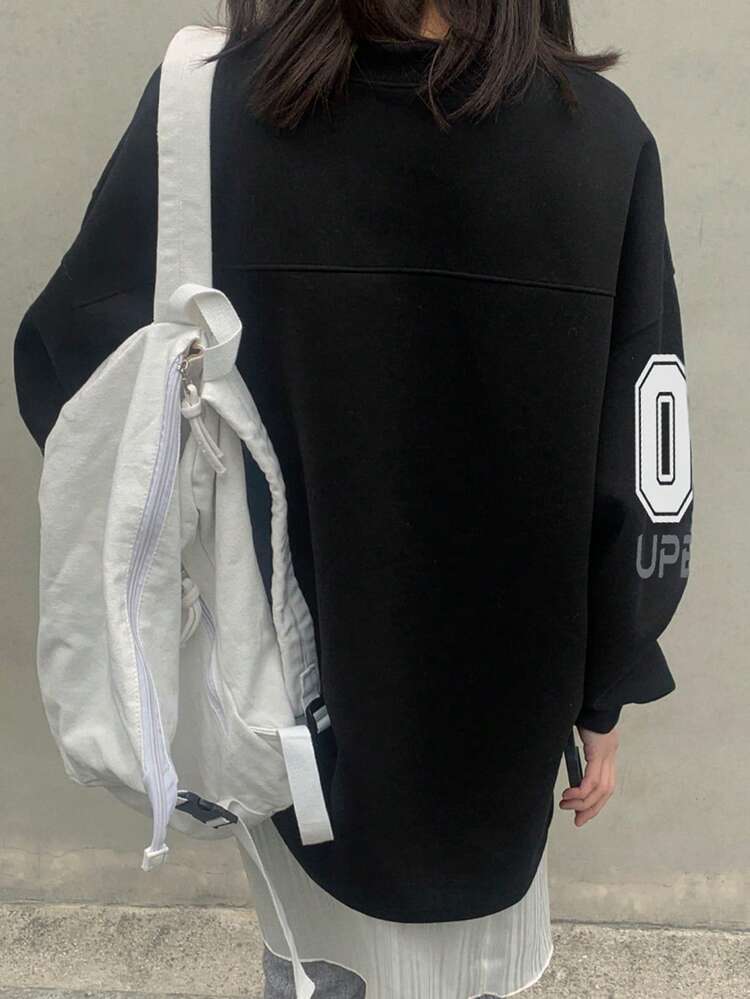 Minimalist Retro Sporty V-Neck Letter Print Loose Fit Sweatshirt For Women