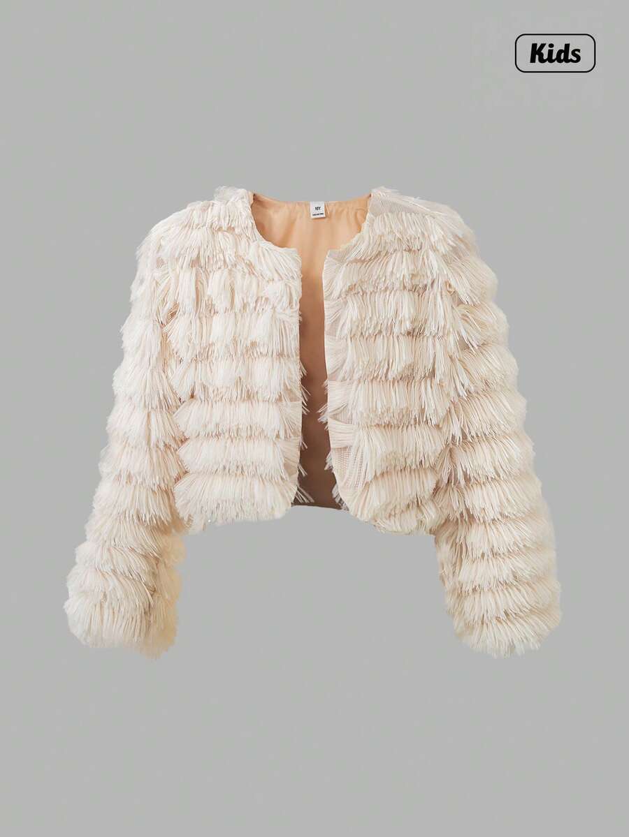 Sweetra Tween Girl Solid Color Fluffy Short Fashionable Winter Jacket Fall - Multicolor - View 1