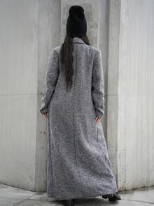 SAYEHFBABY 女士人字形翻领长袖长款大衣，秋冬款 - 灰色 - 查看 2