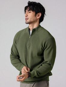 Manfinity Homme 男士秋冬纯色半拉链长袖毛衣