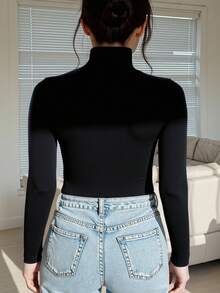 INAWLY Camiseta de manga larga de cuello alto con ajuste ceñido y estampado de corazón para tallas grandes - Negro - Ver 2