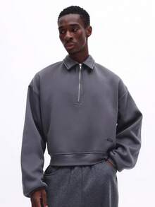 SUMWON Men's Collared Half Zip Pullover Sweatshirt Casual Long Sleeve Quarter Zip Streetwear Autumn Winter Layering Essential - Dark Grey - View 1