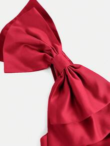 Girlism 优雅奢华莲藕红色3D蝴蝶结肩部荷叶边蓬蓬裙连衣裙，适合派对、晚宴、短款正式礼服 - 紅色 - 查看 4