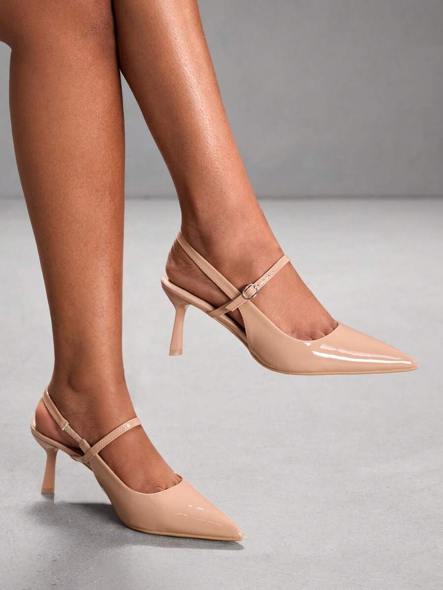 CUCCOO SZL 女士尖头搭扣设计时尚高跟鞋，适合日常穿着 - 杏色 - 查看 1