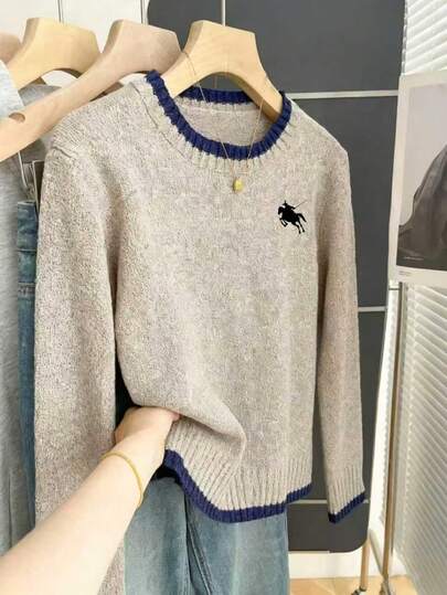 Resyla 休闲撞色滚边宽松针织长袖毛衣