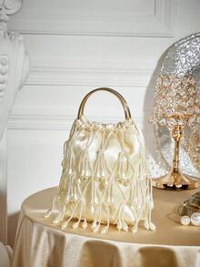 SHECARRY Stylish And Elegant Party Beaded Fringed Tote, Valentine's Day