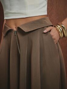 Hauture Women's Balloon Leg Pant With Low Rise Turn Down Waistband - Brown - View 5