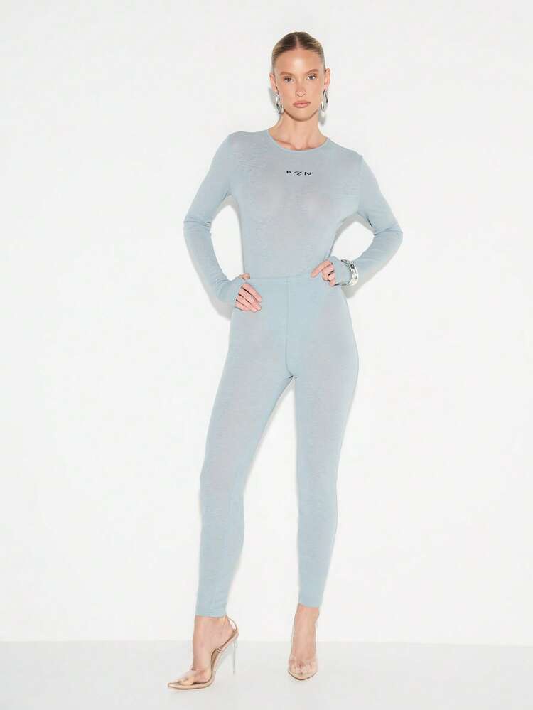 KIZN Ribbed Knit Leggings With Small Logo