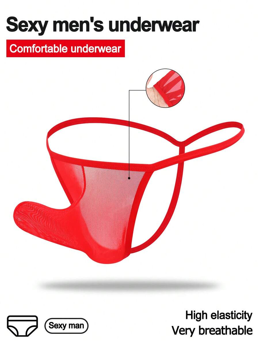 DrisQ 1 Quần lót nam thiết kế túi chữ U thoáng khí lưới gợi cảm, màu đỏ, thời trang và độc đáo - Đỏ - Xem 1