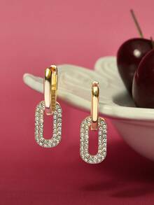 Glisma 一對雙重佩戴方式幾何耳環，時尚精緻女士時尚首飾 - 金色 - 查看 1