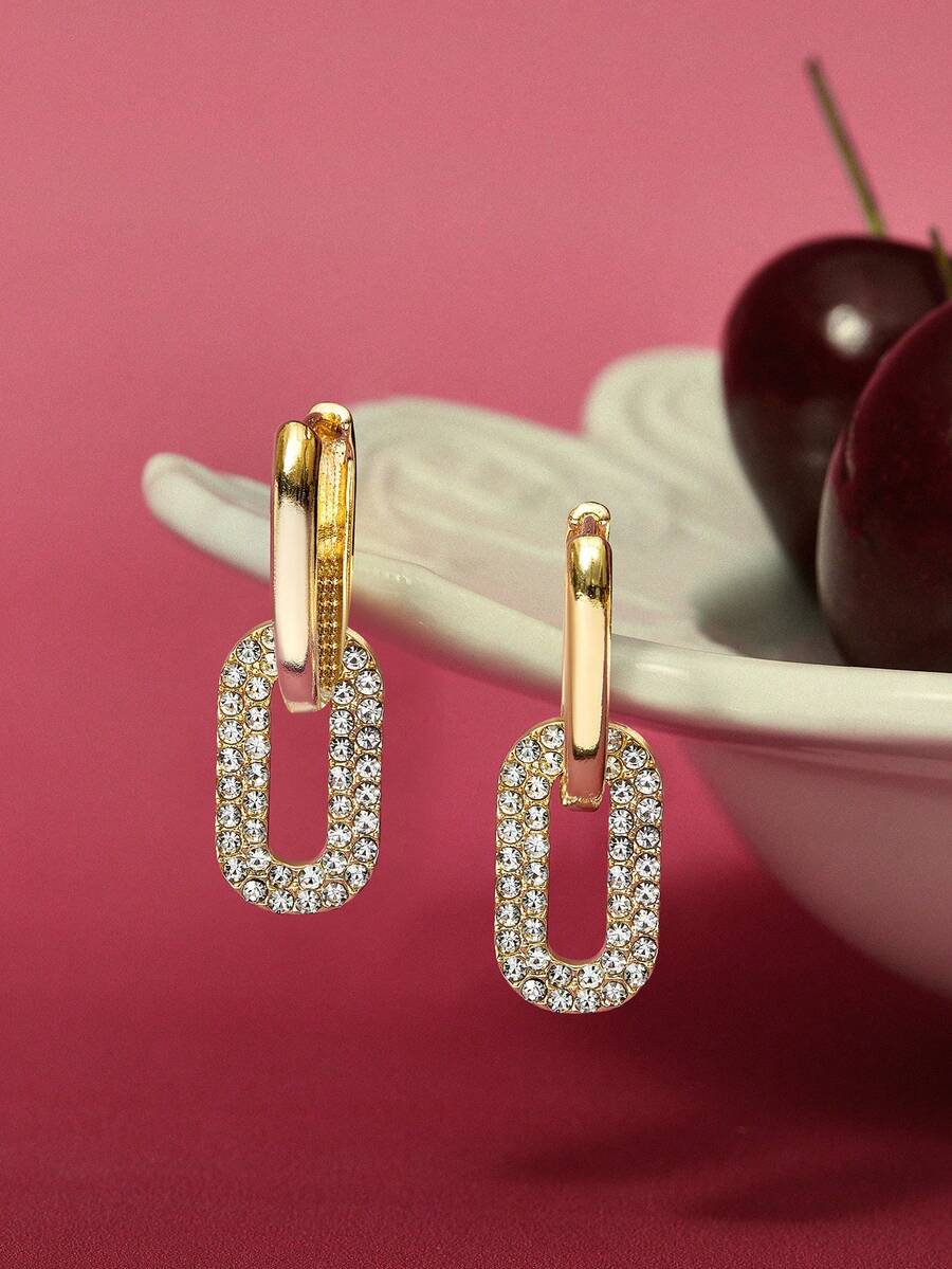 Glisma 一對雙重佩戴方式幾何耳環，時尚精緻女士時尚首飾 - 金色 - 查看 1