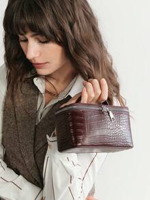 SHECARRY Damen Silberfarbene vielseitige Modische Handtasche für den täglichen Gebrauch - Kaffeebraun - Übersicht 8