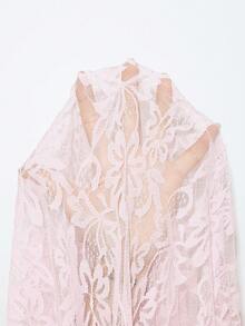 Cheriluna Maternity 孕妇写真露肩长袖连衣裙，正面蝴蝶结设计，收腰，美人鱼蕾丝下摆长裙 - 粉色 - 查看 6