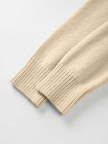 SHEIN Franclia New Autumn V-Neck Waist Cinched Knitted A-Line Dress, Elegant And Intellectual - Apricot - View 6